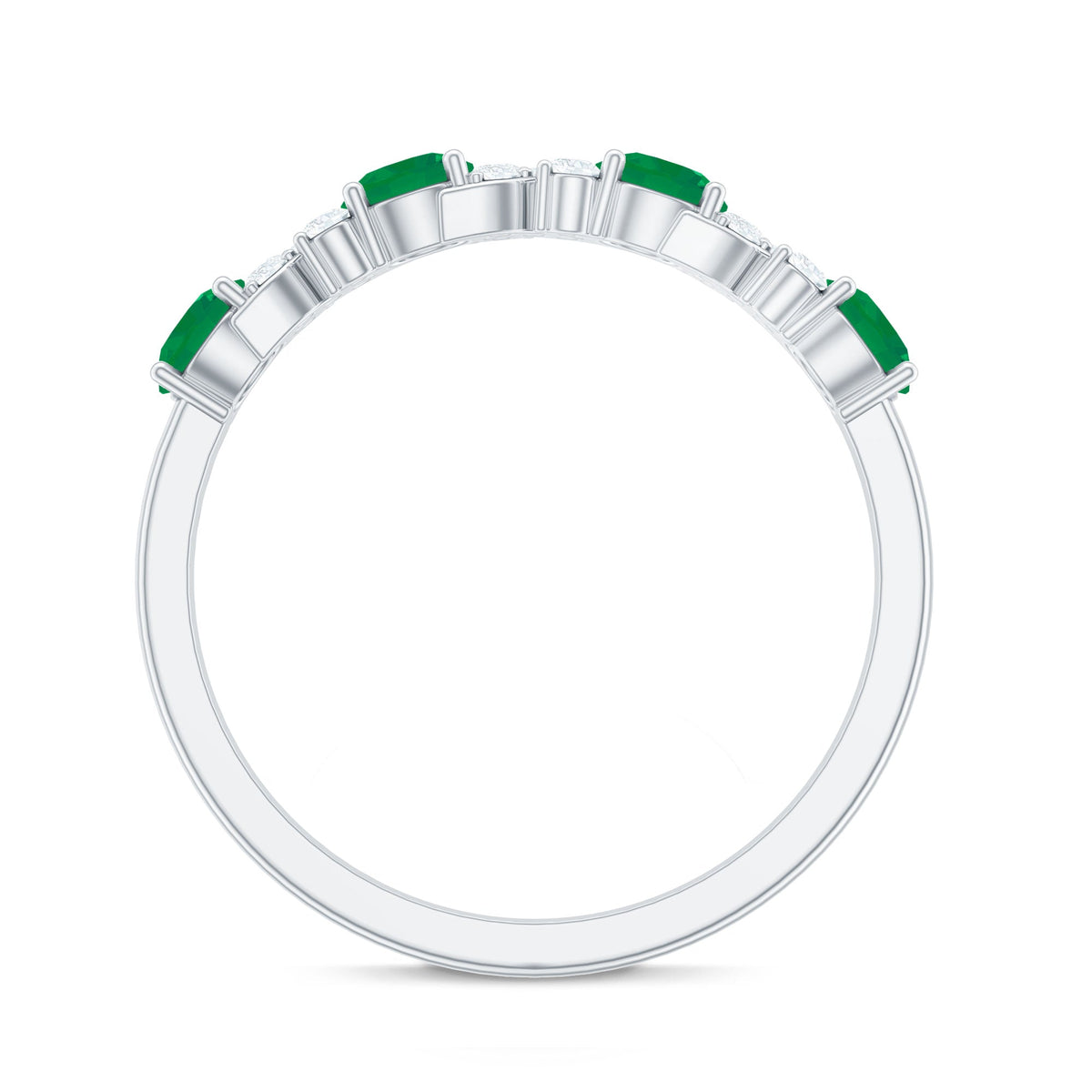 Emerald Diamond Anniversary Band – Elegant Half Eternity Ring with AAA Quality Emerald