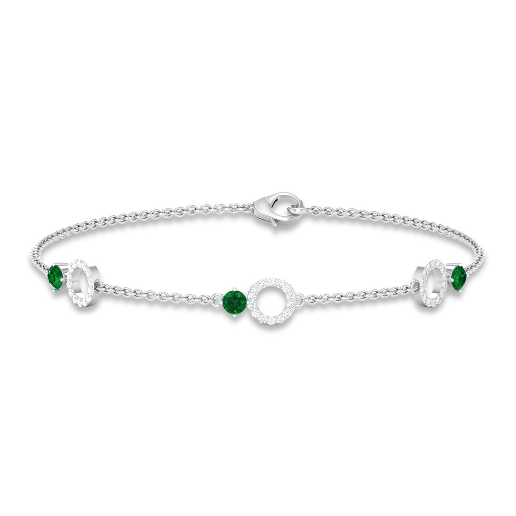 Emerald Diamond Bracelet – Adjustable Station Chain Birthstone Jewelry Gift