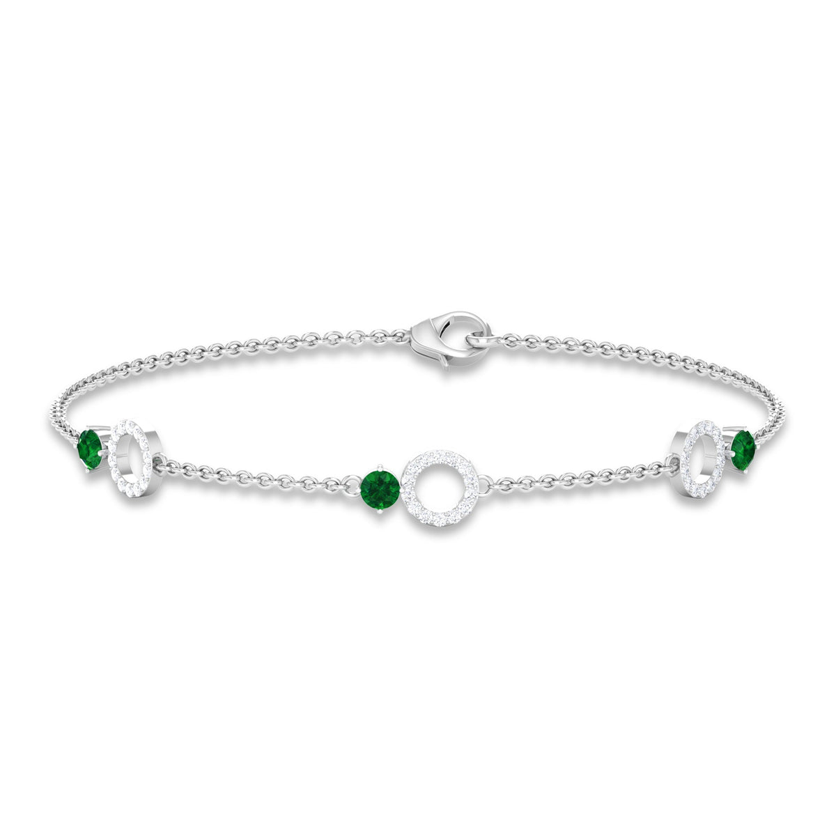 Emerald Diamond Bracelet – Adjustable Station Chain Birthstone Jewelry Gift
