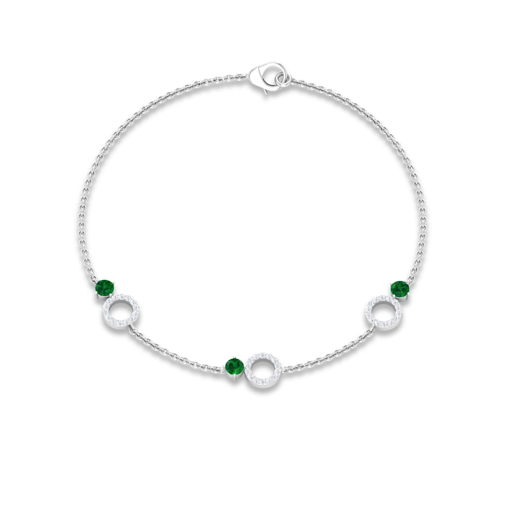 Emerald Diamond Bracelet – Adjustable Station Chain Birthstone Jewelry Gift