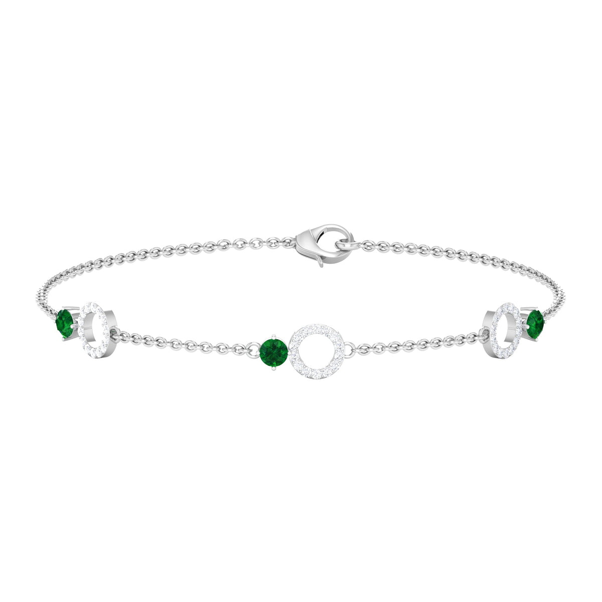 Emerald Diamond Bracelet – Adjustable Station Chain Birthstone Jewelry Gift