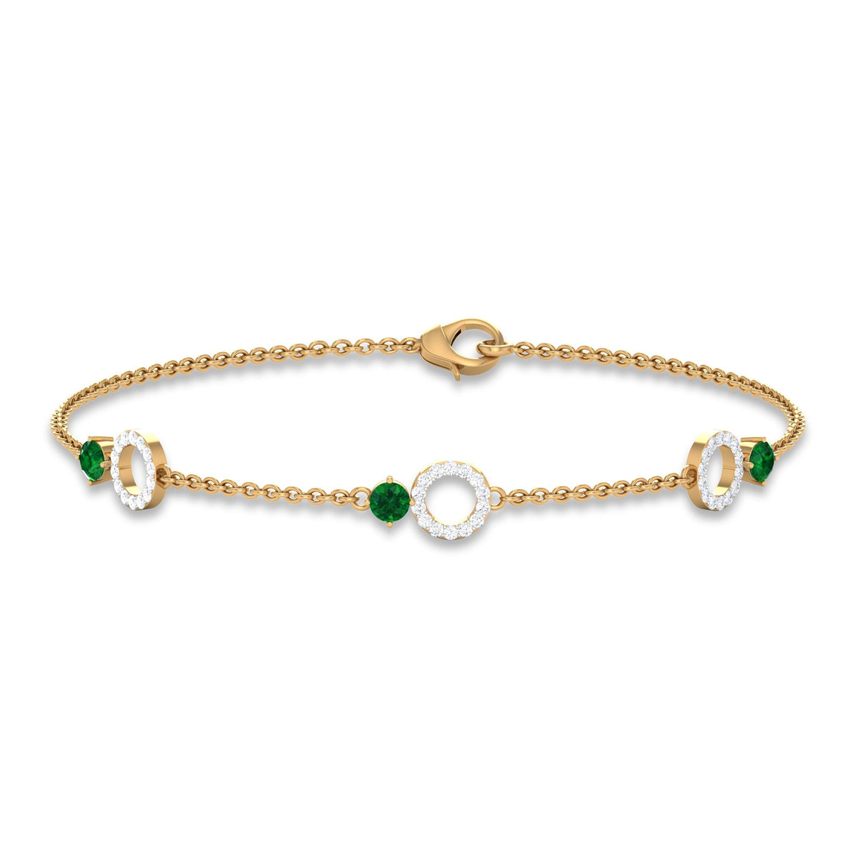Emerald Diamond Bracelet – Adjustable Station Chain Birthstone Jewelry Gift
