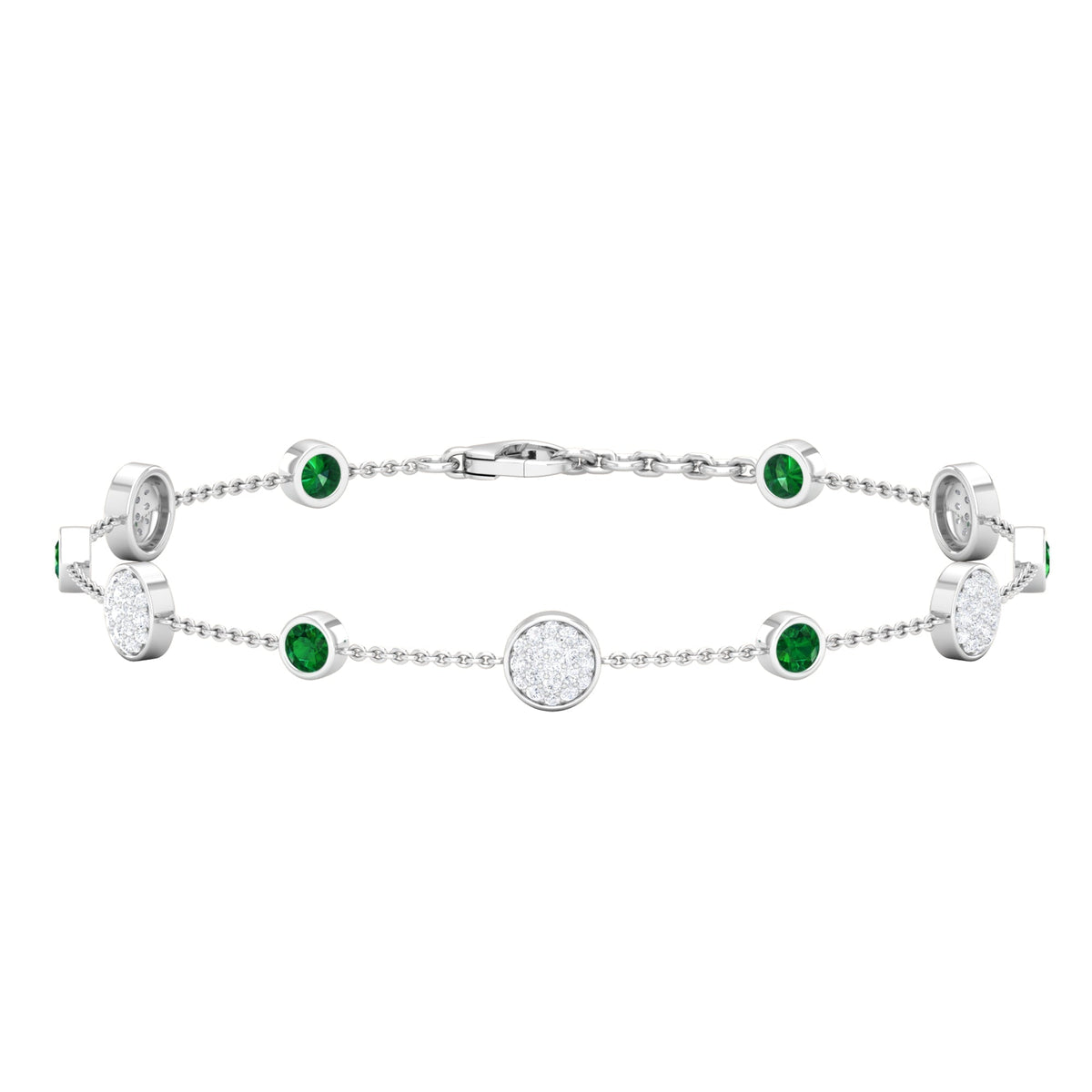 Emerald Diamond Bracelet – Natural Round Cut Emeralds | Bezel Setting Jewelry