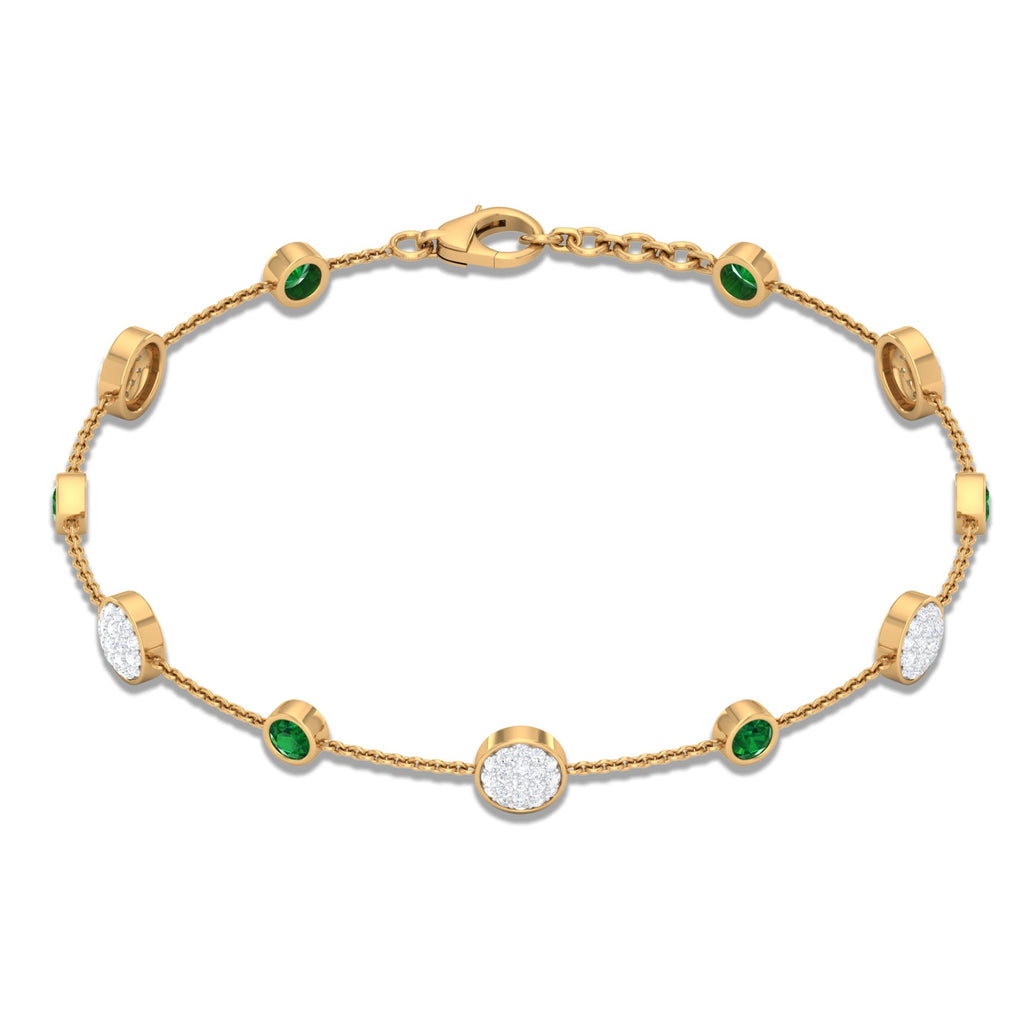 Emerald Diamond Bracelet – Natural Round Cut Emeralds | Bezel Setting Jewelry