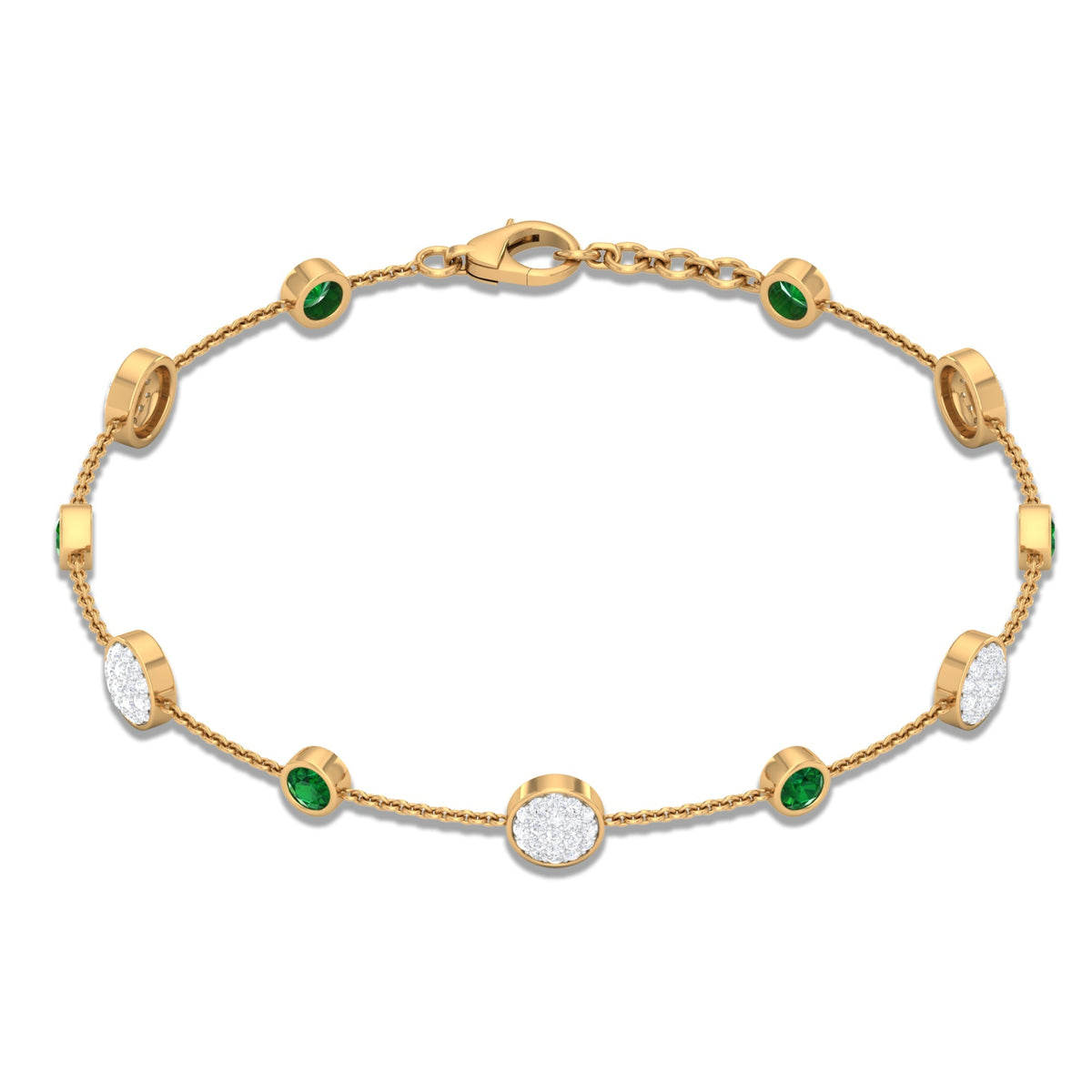 Emerald Diamond Bracelet – Natural Round Cut Emeralds | Bezel Setting Jewelry