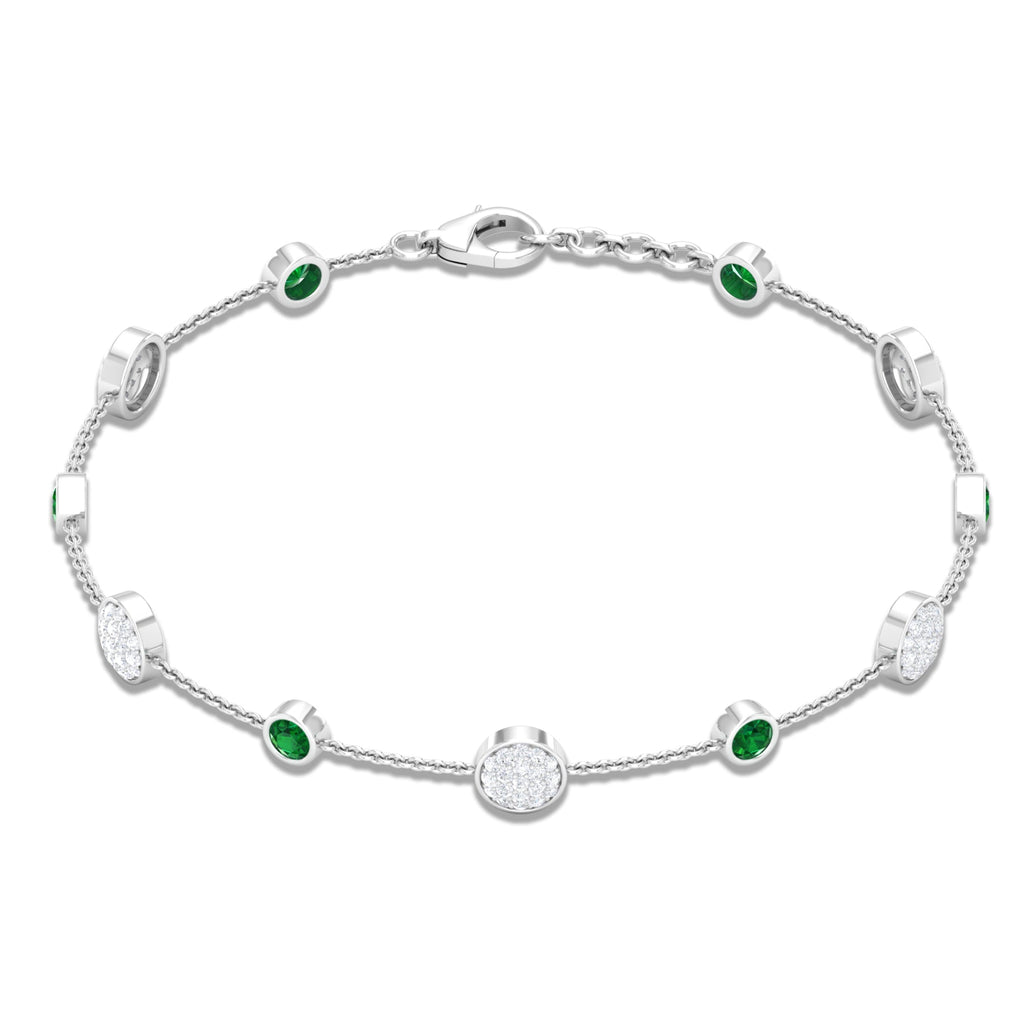 Emerald Diamond Bracelet – Natural Round Cut Emeralds | Bezel Setting Jewelry