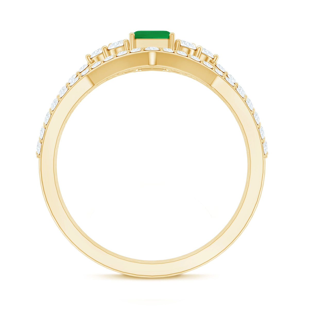 Emerald Diamond Bridal Ring – Solitaire Emerald Cut & V Shaped Diamond Wedding Band Set