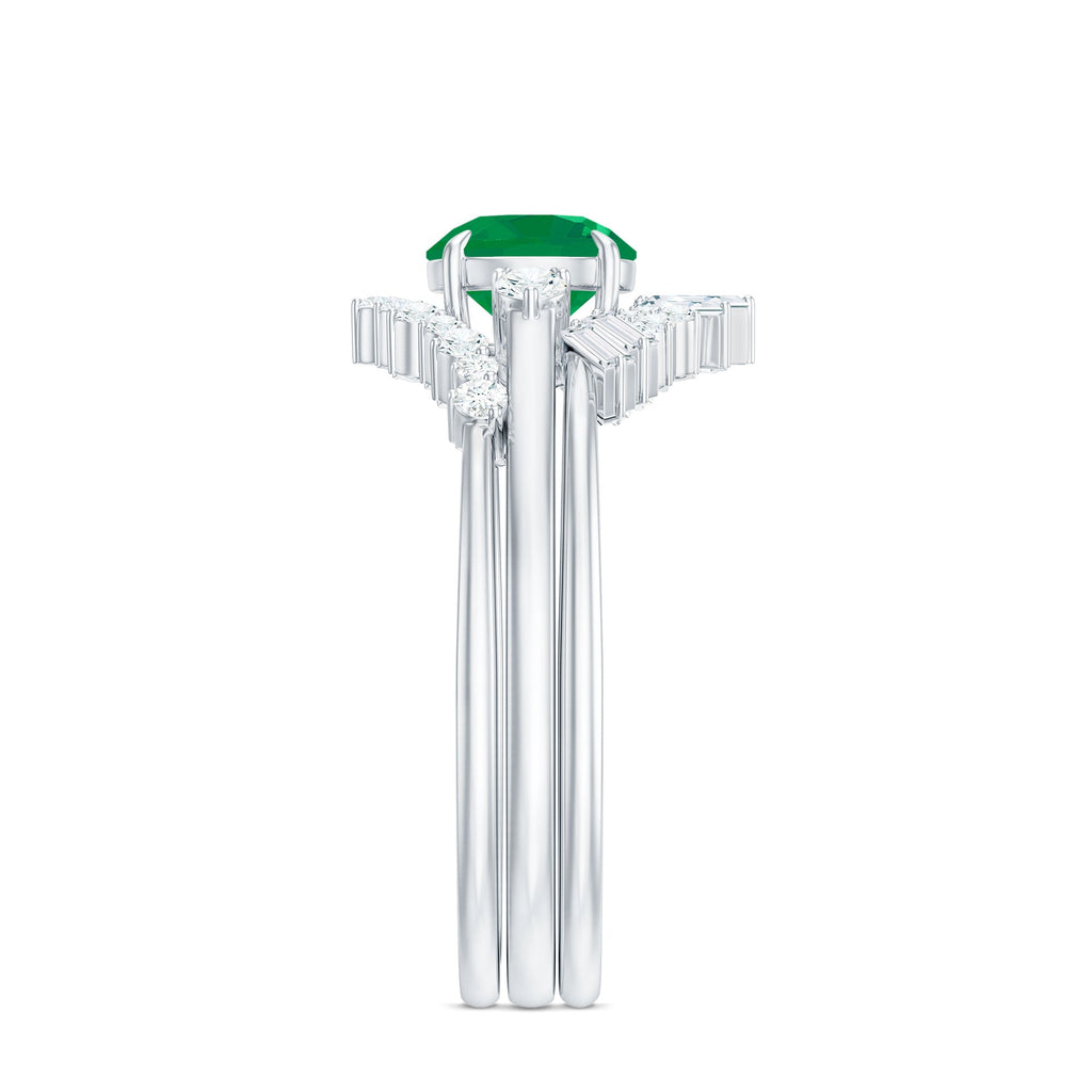 Emerald Diamond Bridal Set – Vintage Wedding Rings | Three Piece Ring Set