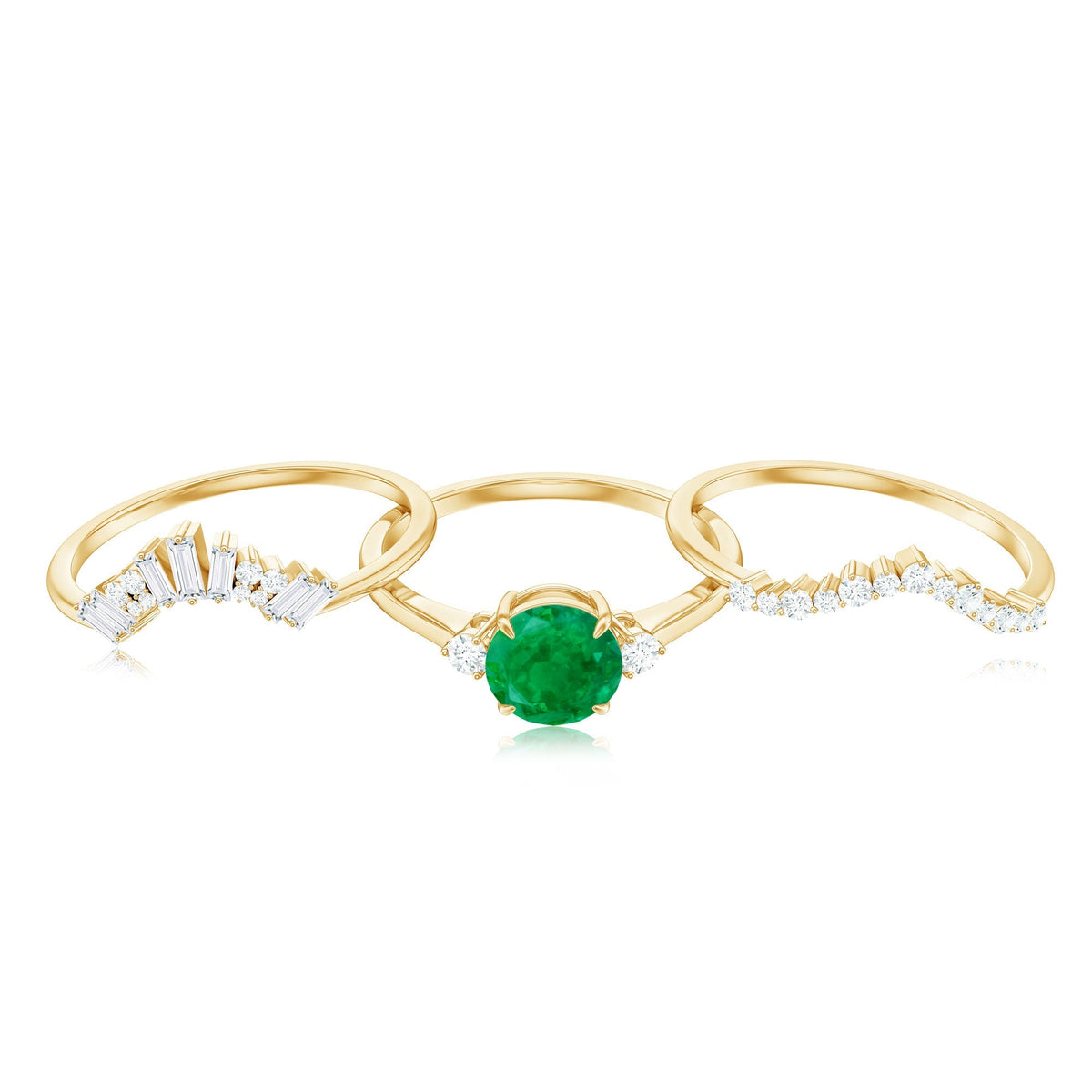 Emerald Diamond Bridal Set – Vintage Wedding Rings | Three Piece Ring Set
