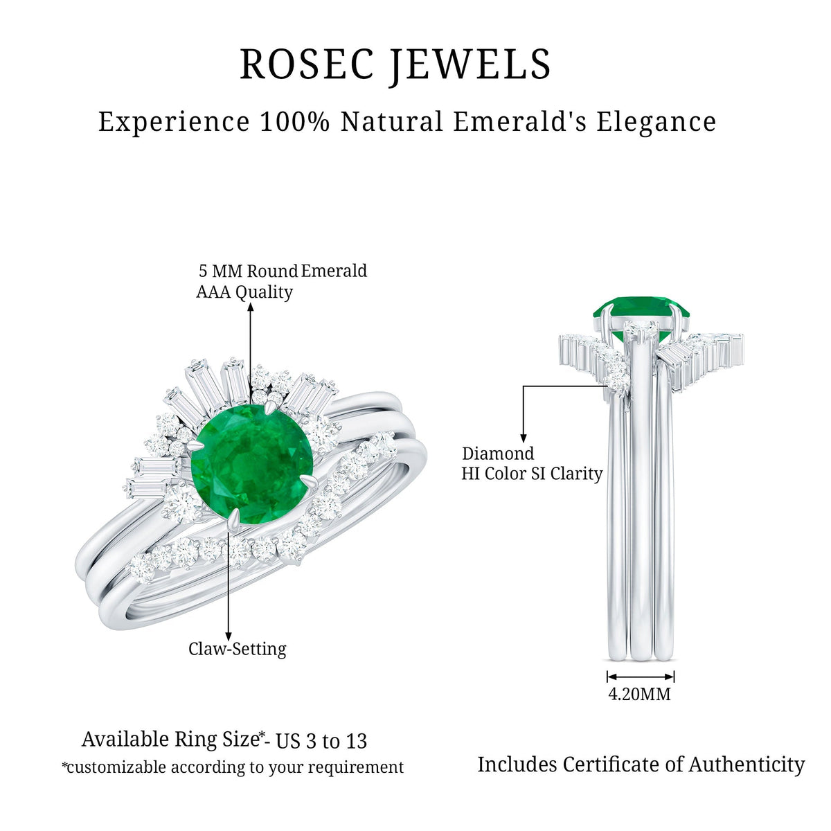 Emerald Diamond Bridal Set – Vintage Wedding Rings | Three Piece Ring Set