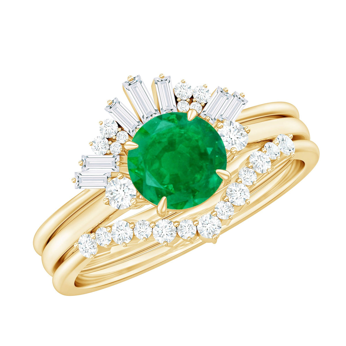 Emerald Diamond Bridal Set – Vintage Wedding Rings | Three Piece Ring Set
