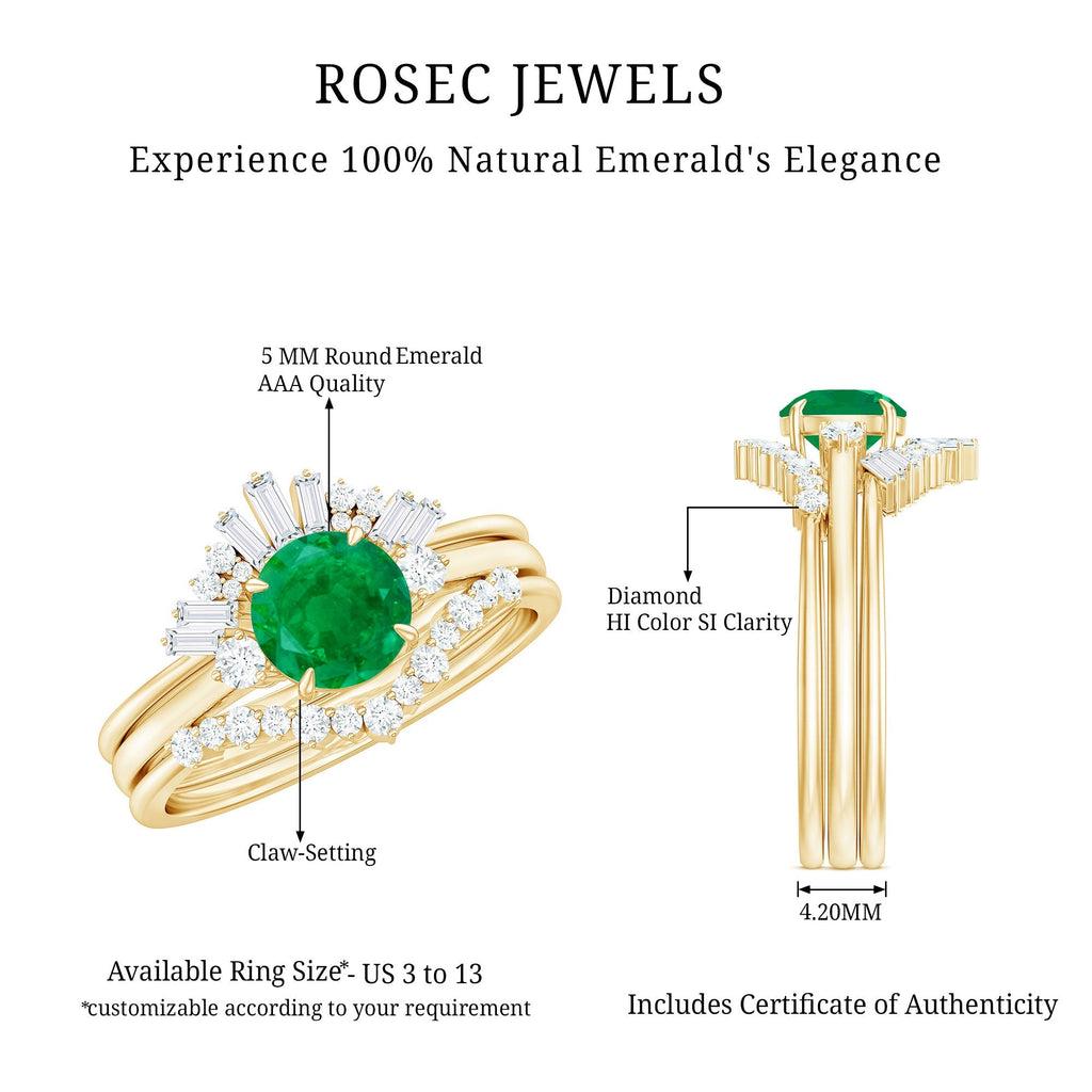 Emerald Diamond Bridal Set – Vintage Wedding Rings | Three Piece Ring Set