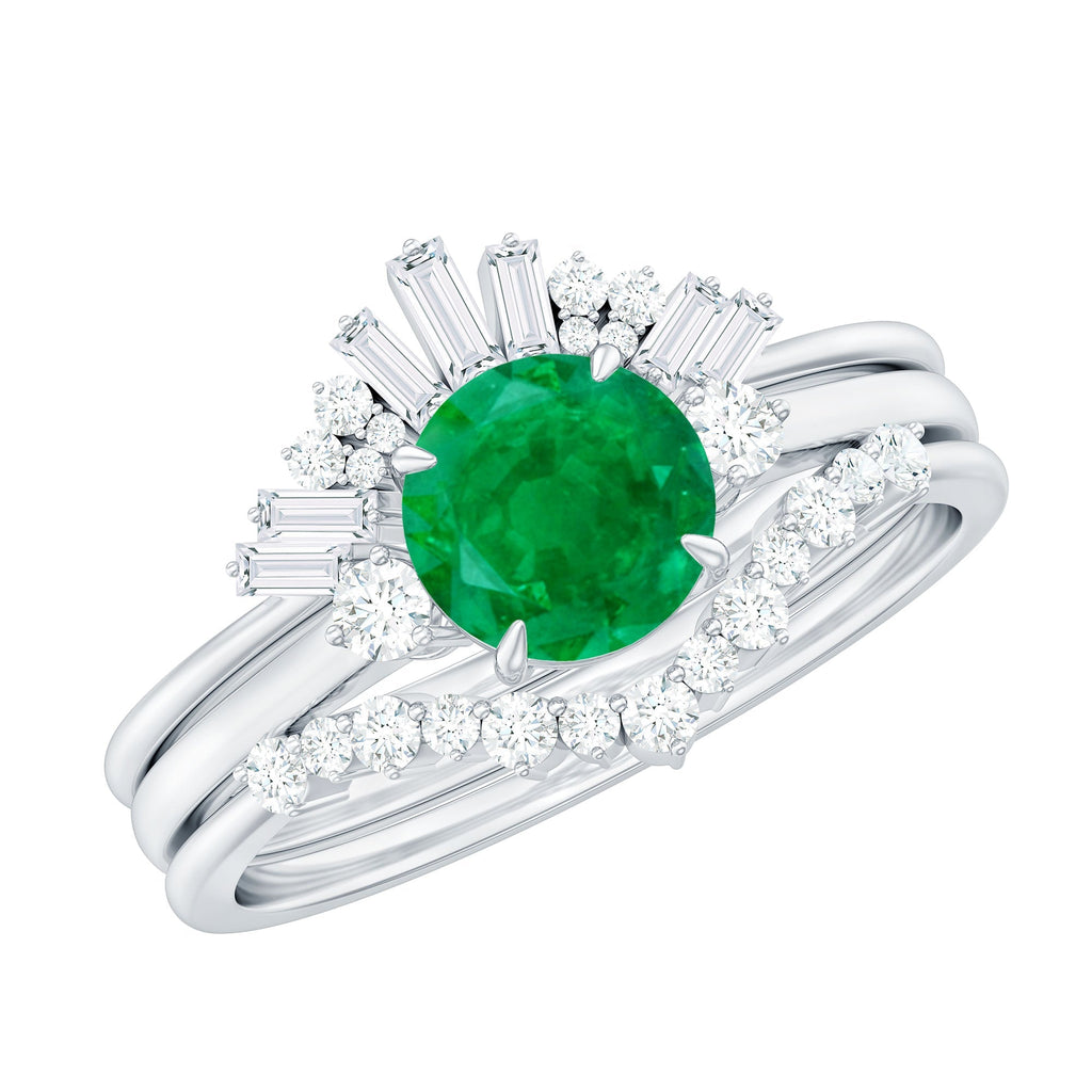 Emerald Diamond Bridal Set – Vintage Wedding Rings | Three Piece Ring Set
