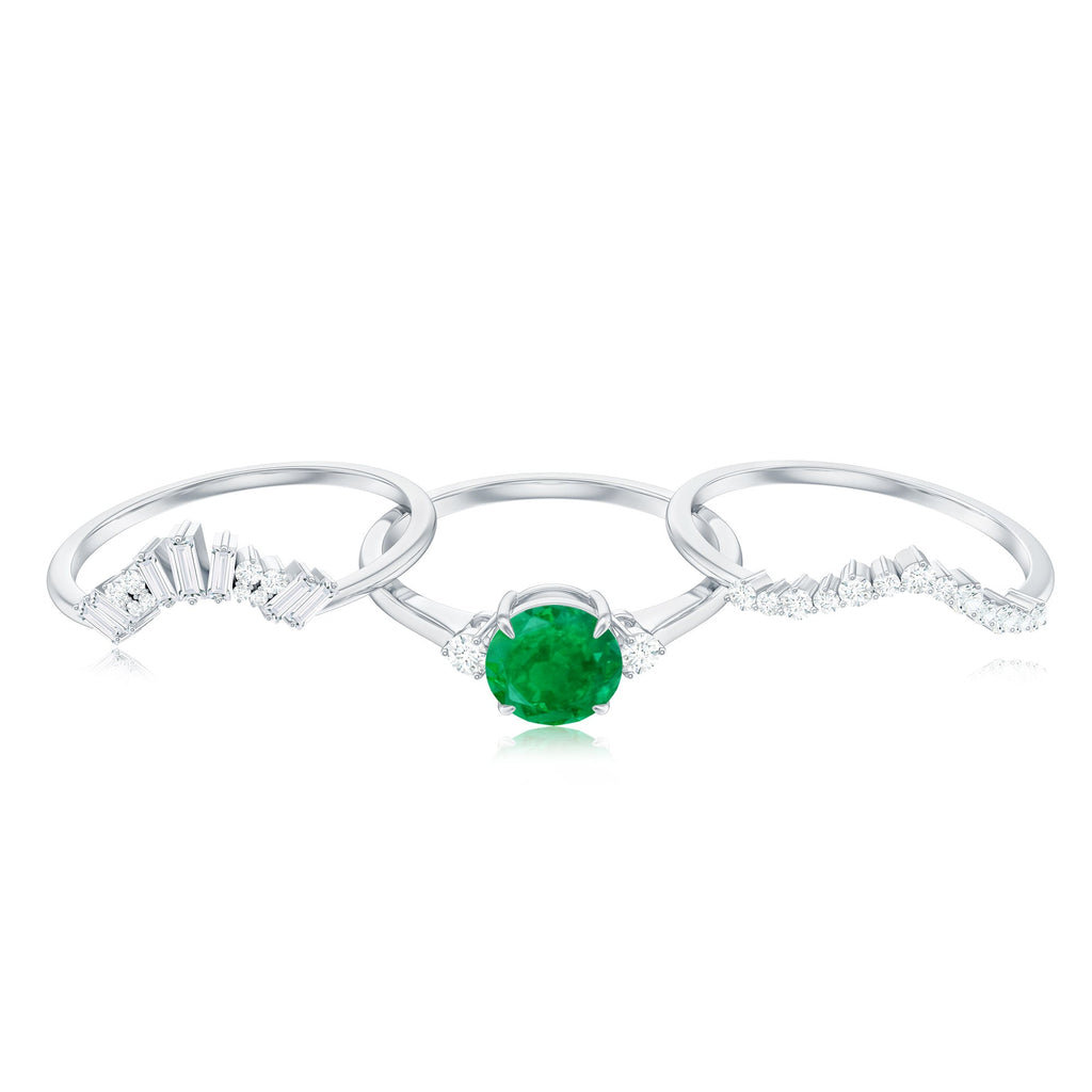 Emerald Diamond Bridal Set – Vintage Wedding Rings | Three Piece Ring Set