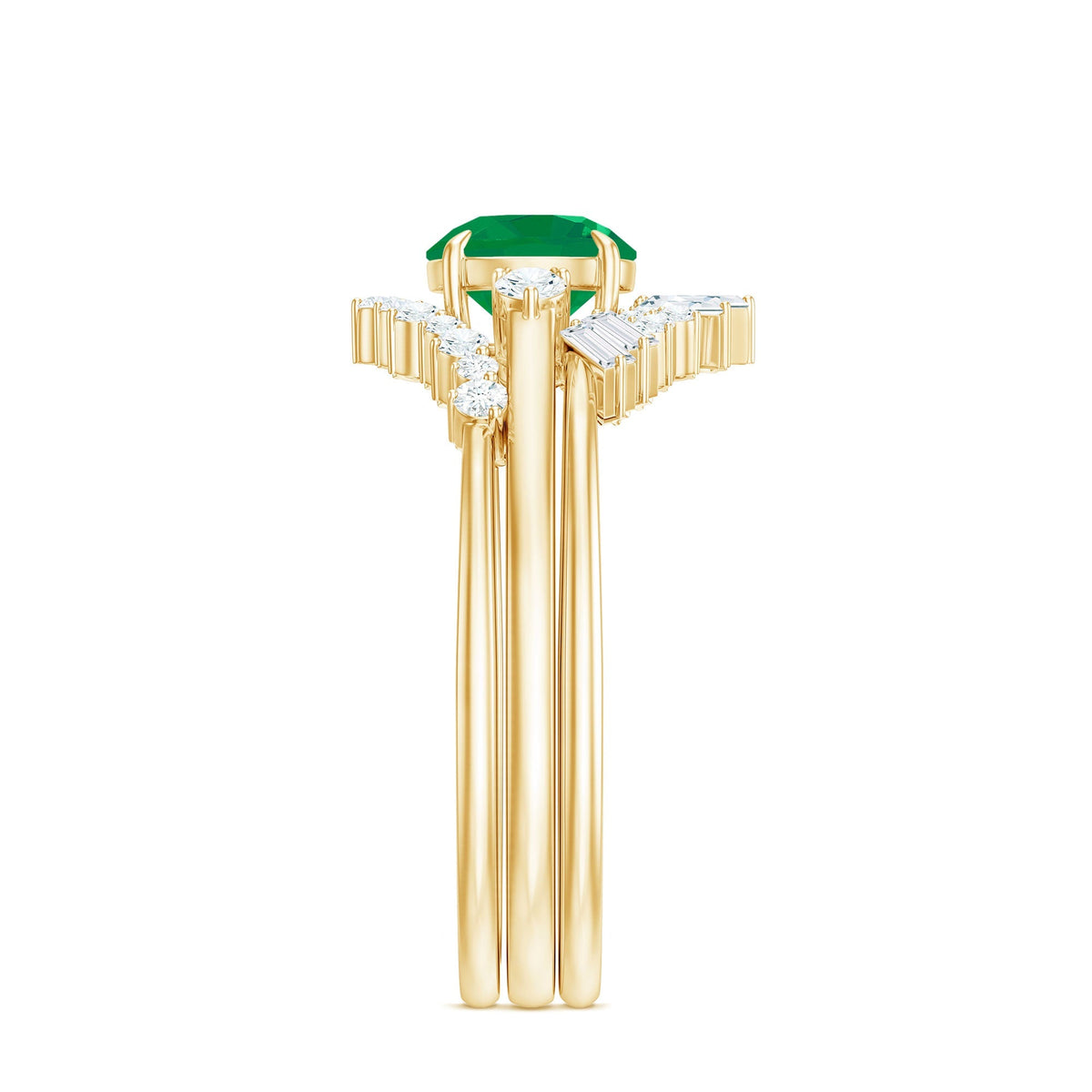 Emerald Diamond Bridal Set – Vintage Wedding Rings | Three Piece Ring Set