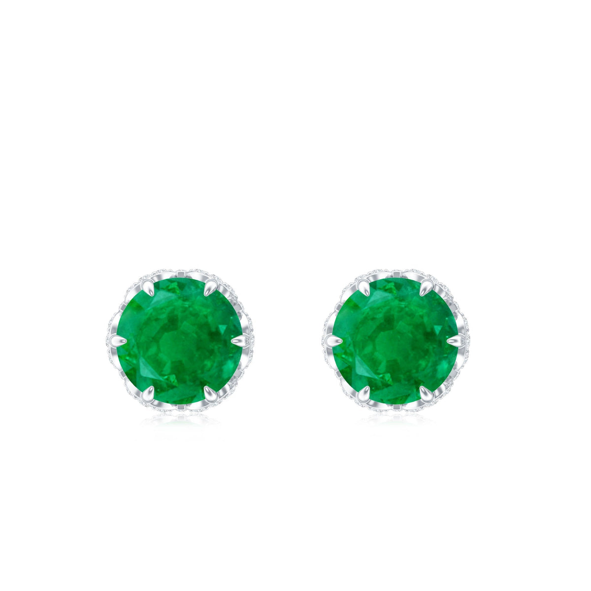 Emerald Diamond Earrings - Designer Stud Earrings With Screw Back & Flower Design