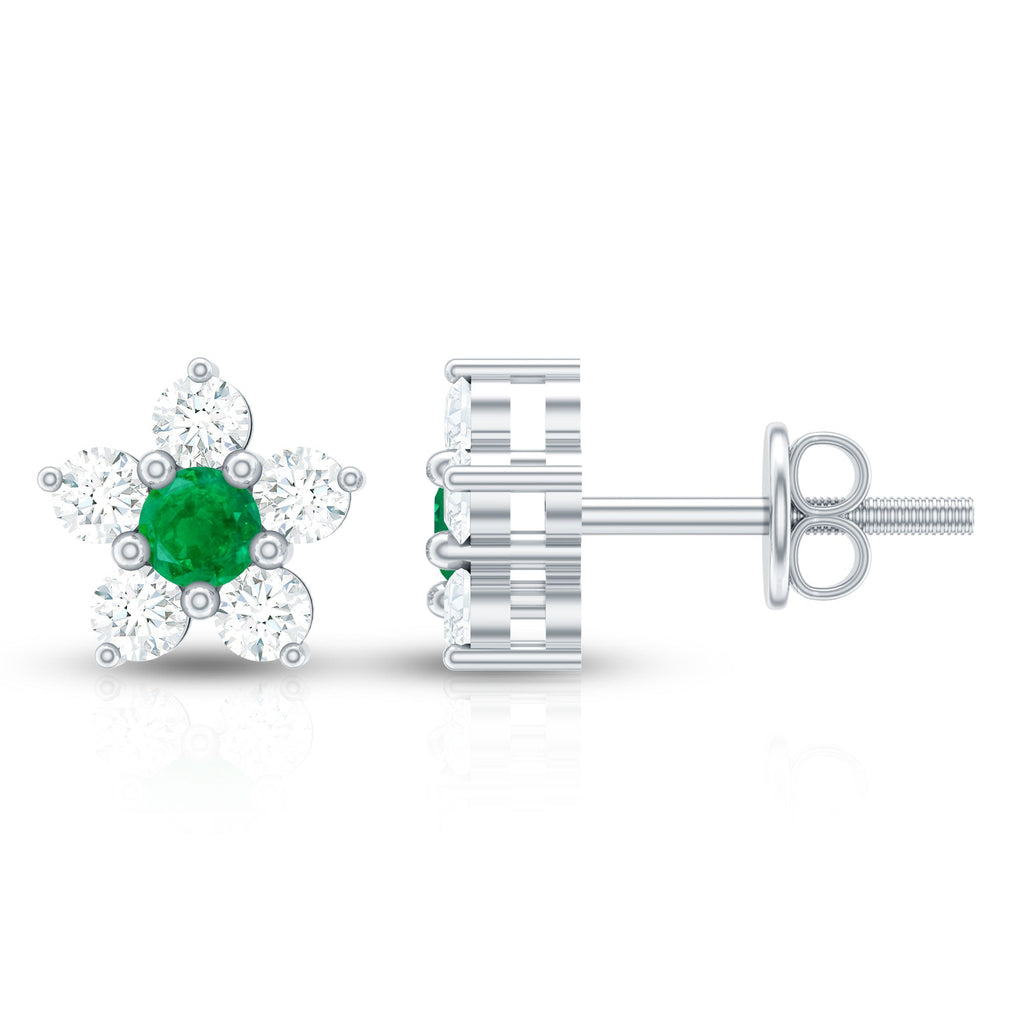 Emerald Diamond Earrings – Flower Cluster Studs with AAA Quality Emeralds & Diamonds