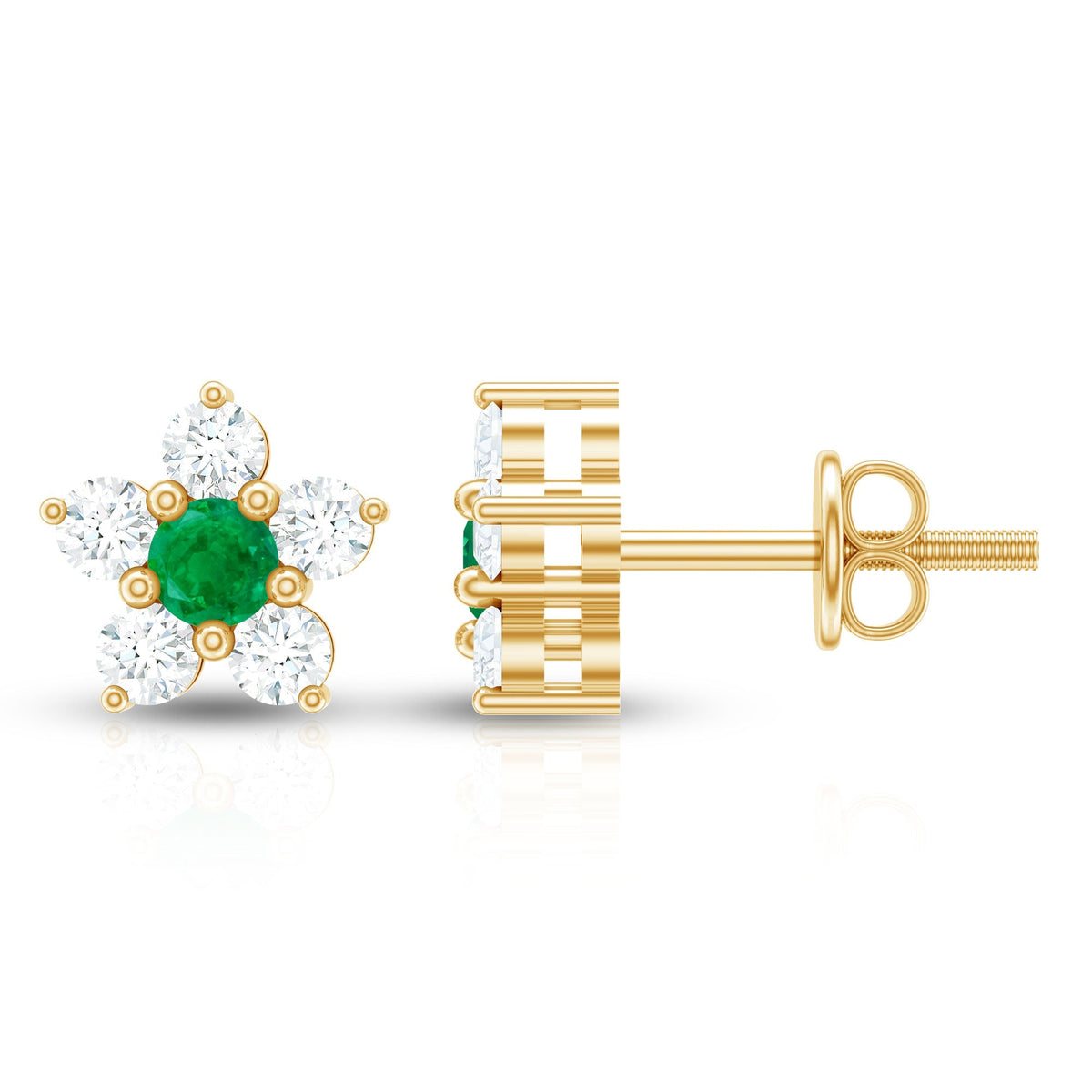 Emerald Diamond Earrings – Flower Cluster Studs with AAA Quality Emeralds & Diamonds