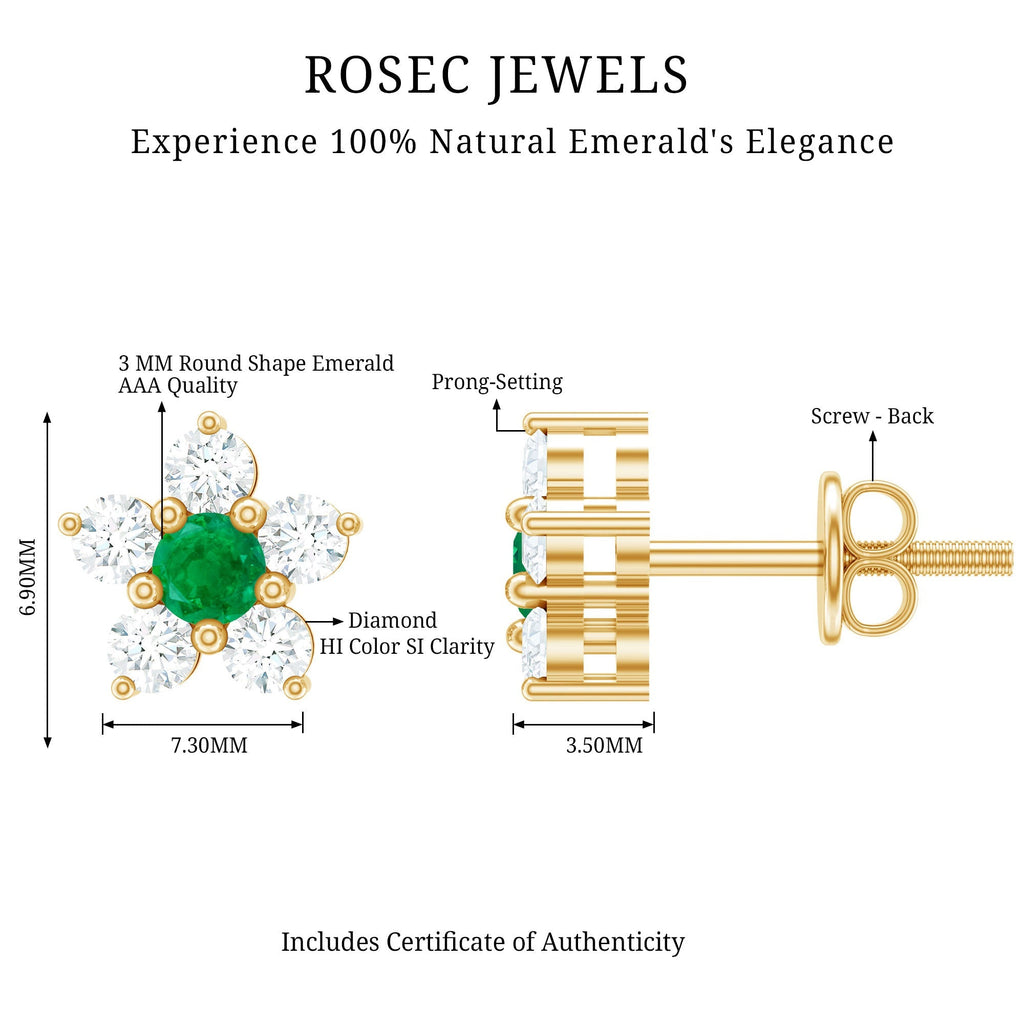 Emerald Diamond Earrings – Flower Cluster Studs with AAA Quality Emeralds & Diamonds