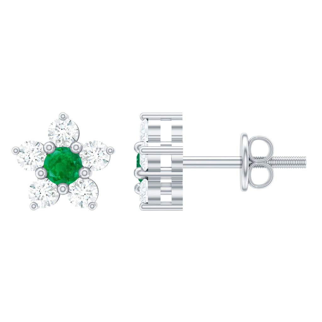 Emerald Diamond Earrings – Flower Cluster Studs with AAA Quality Emeralds & Diamonds