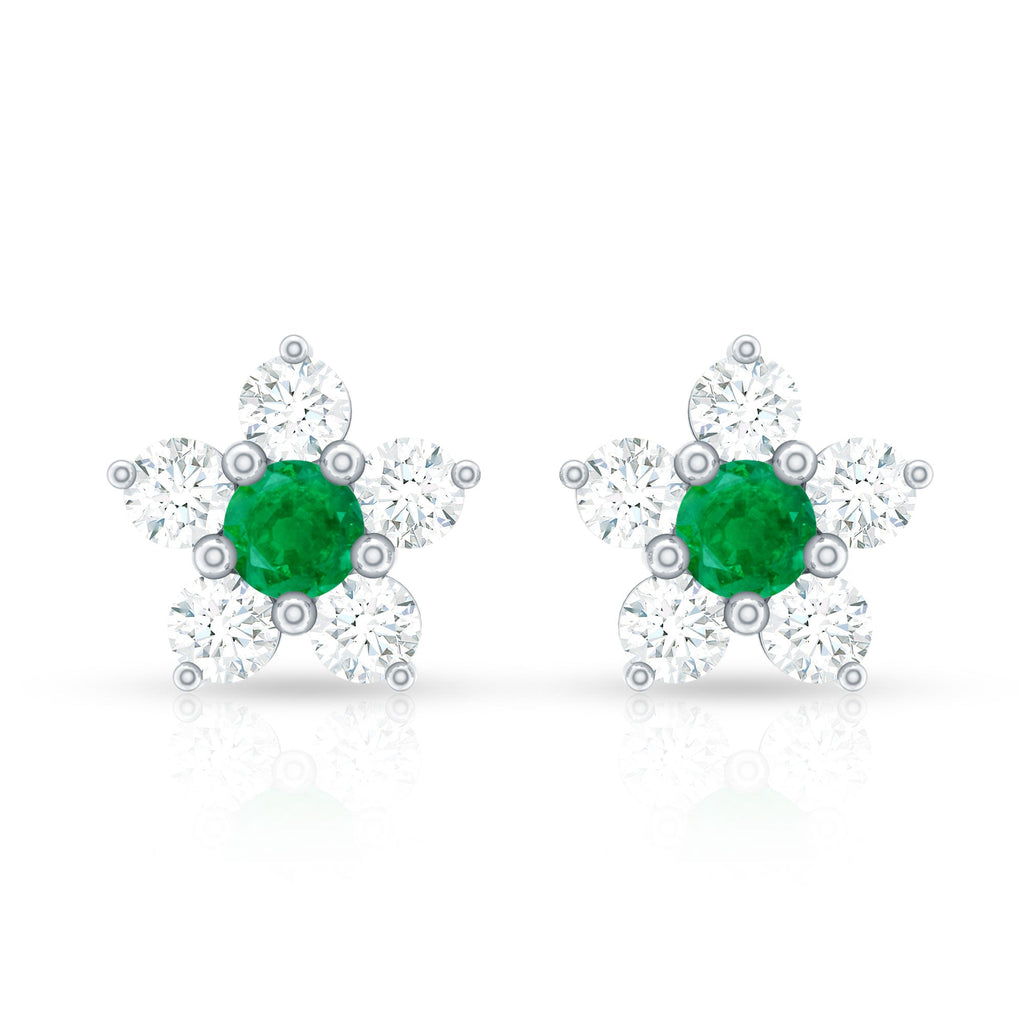 Emerald Diamond Earrings – Flower Cluster Studs with AAA Quality Emeralds & Diamonds