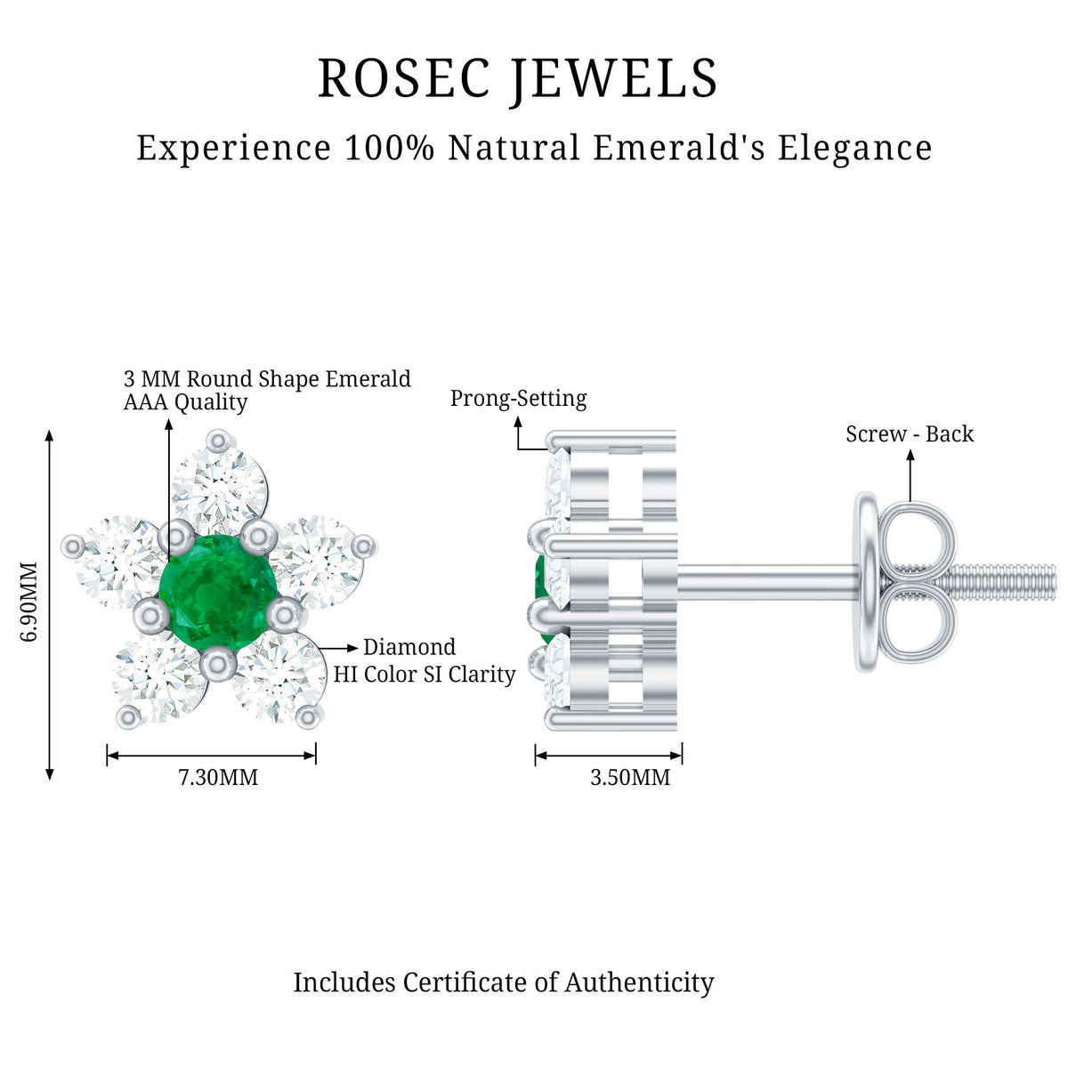 Emerald Diamond Earrings – Flower Cluster Studs with AAA Quality Emeralds & Diamonds