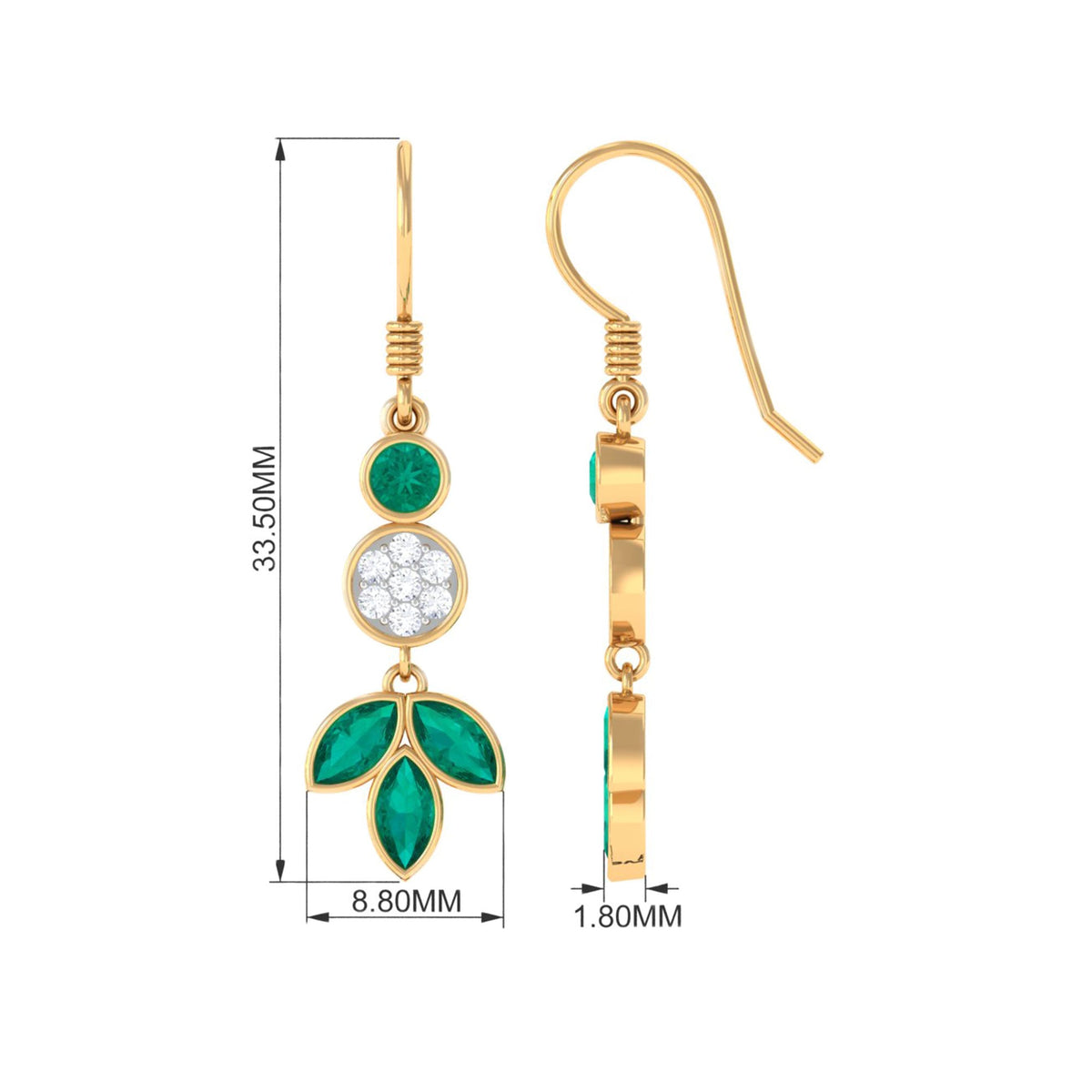 Emerald Diamond Earrings – Nature Inspired Leaf Design Dangle Jewelry by Rosec Jewels