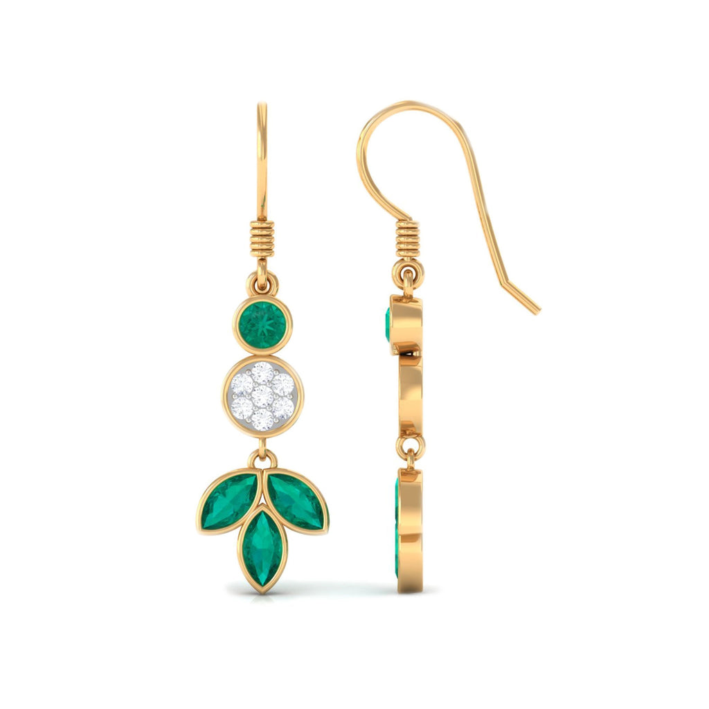 Emerald Diamond Earrings – Nature Inspired Leaf Design Dangle Jewelry by Rosec Jewels