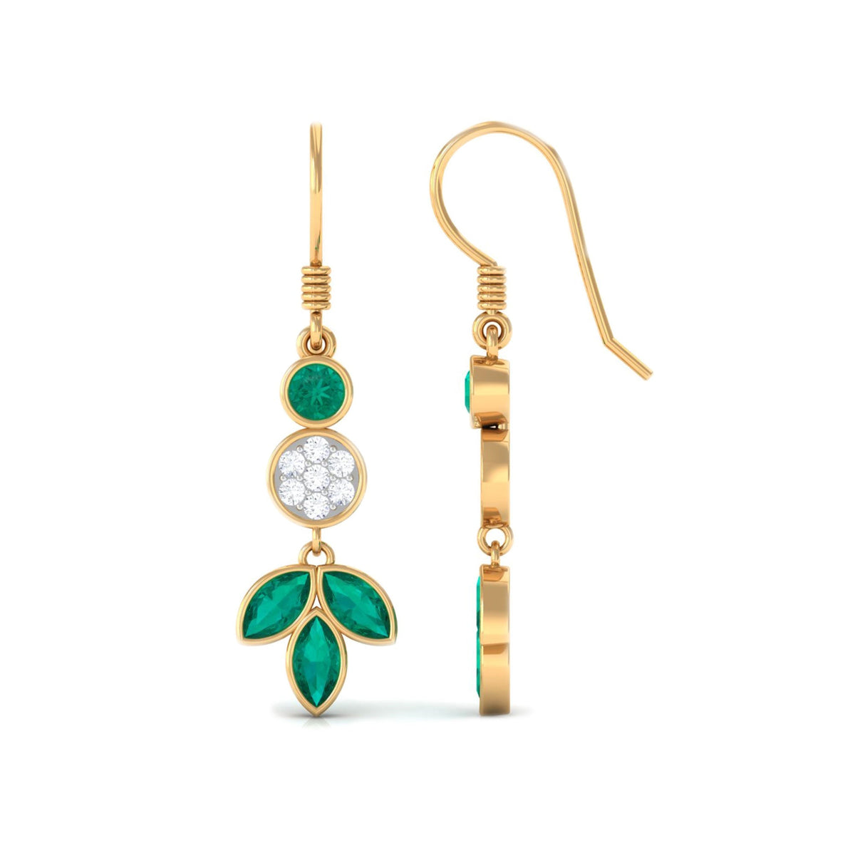 Emerald Diamond Earrings – Nature Inspired Leaf Design Dangle Jewelry by Rosec Jewels