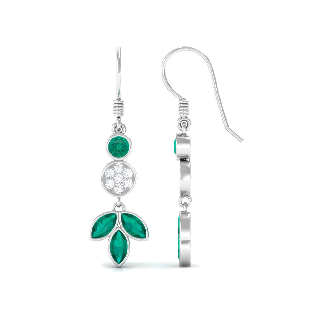 Emerald Diamond Earrings – Nature Inspired Leaf Design Dangle Jewelry by Rosec Jewels