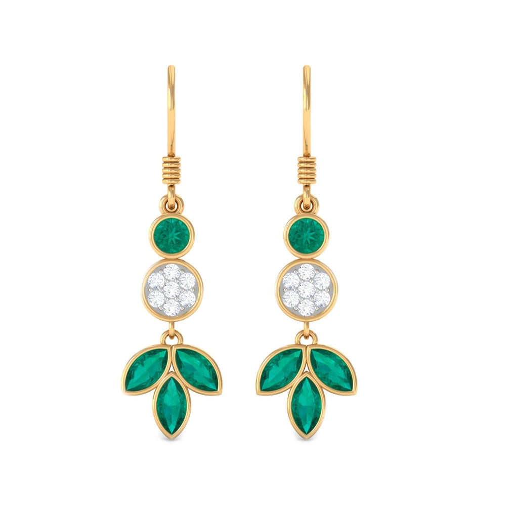 Emerald Diamond Earrings – Nature Inspired Leaf Design Dangle Jewelry by Rosec Jewels
