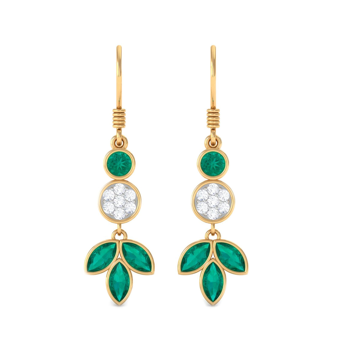 Emerald Diamond Earrings – Nature Inspired Leaf Design Dangle Jewelry by Rosec Jewels