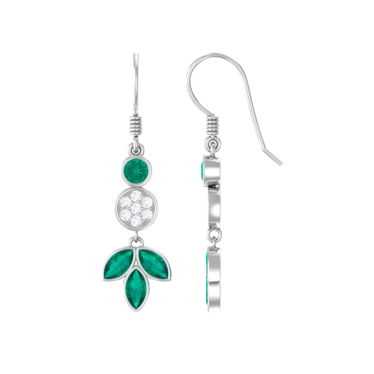 Emerald Diamond Earrings – Nature Inspired Leaf Design Dangle Jewelry by Rosec Jewels