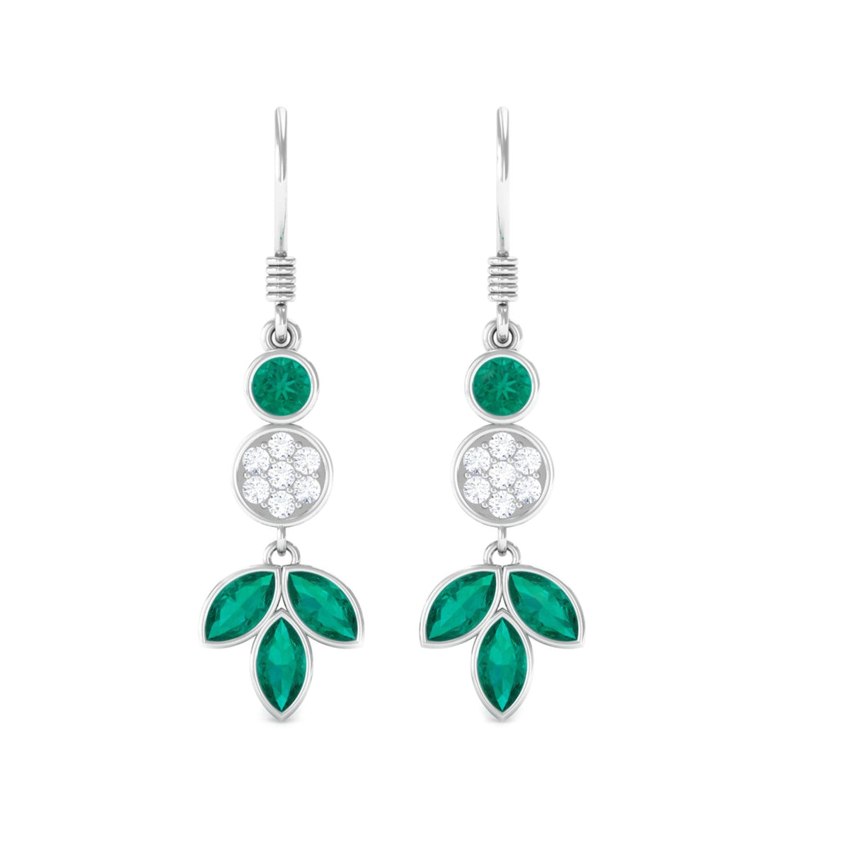 Emerald Diamond Earrings – Nature Inspired Leaf Design Dangle Jewelry by Rosec Jewels