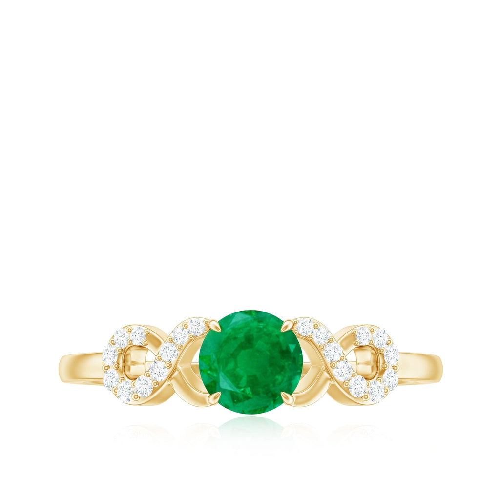 Emerald Diamond Engagement Ring – Criss Cross Band With AAA Quality Emerald