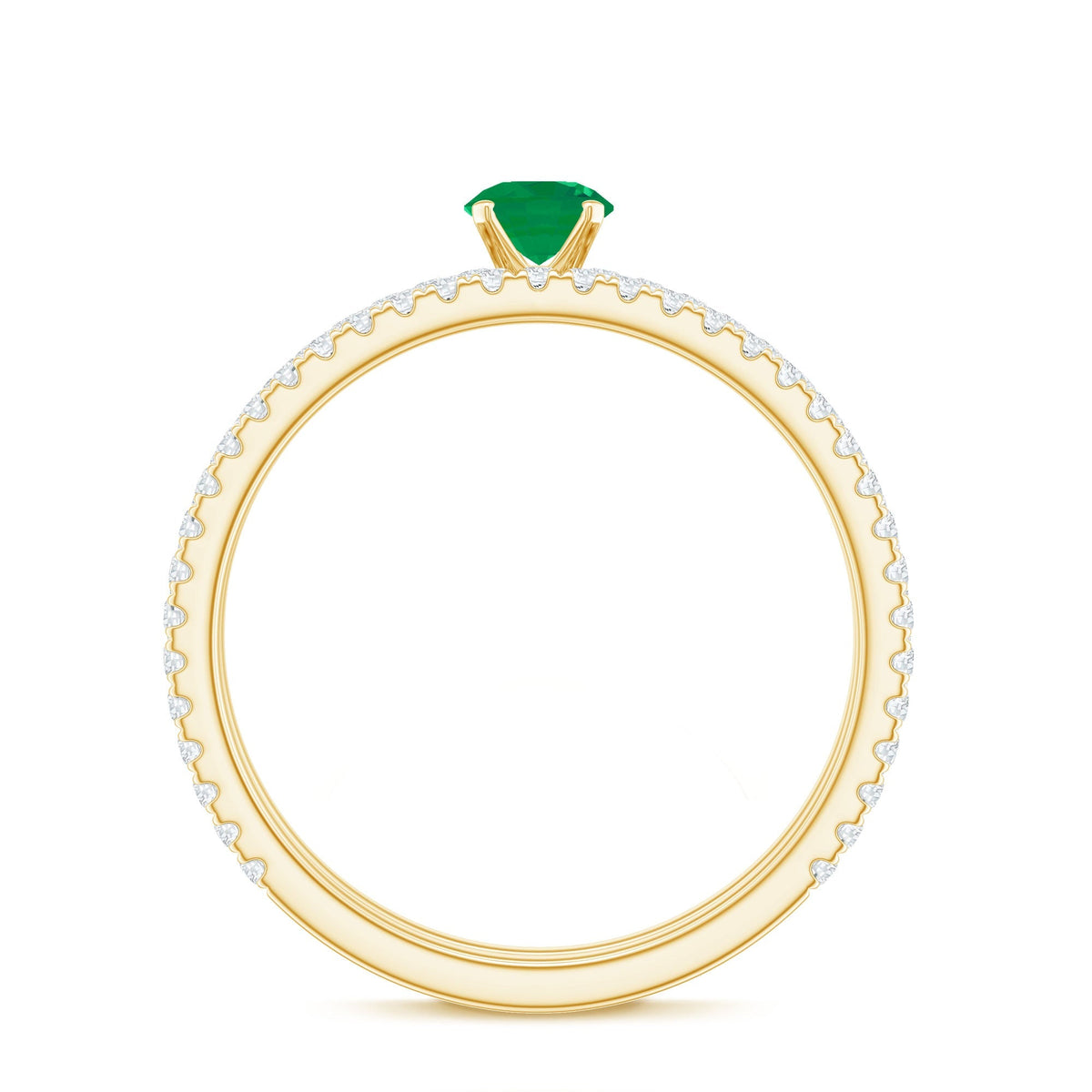 Emerald Diamond Engagement Ring - Minimalist Wedding Ring Set With Diamond Enhancer Band