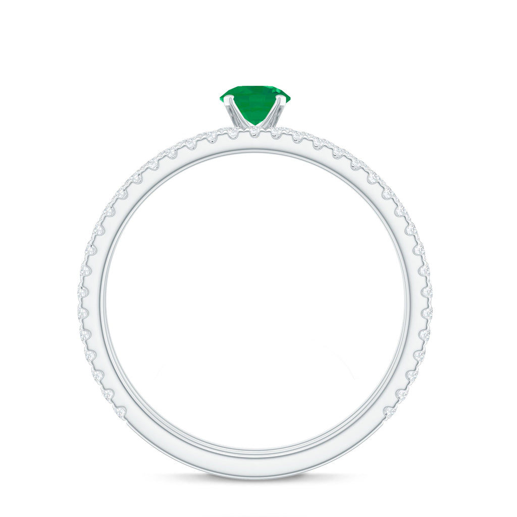 Emerald Diamond Engagement Ring - Minimalist Wedding Ring Set With Diamond Enhancer Band