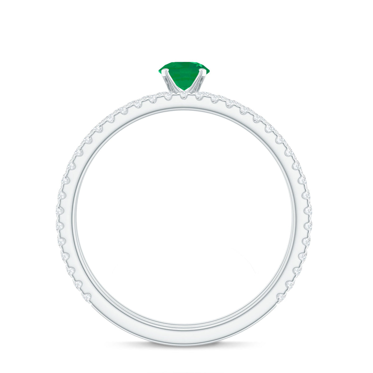 Emerald Diamond Engagement Ring - Minimalist Wedding Ring Set With Diamond Enhancer Band