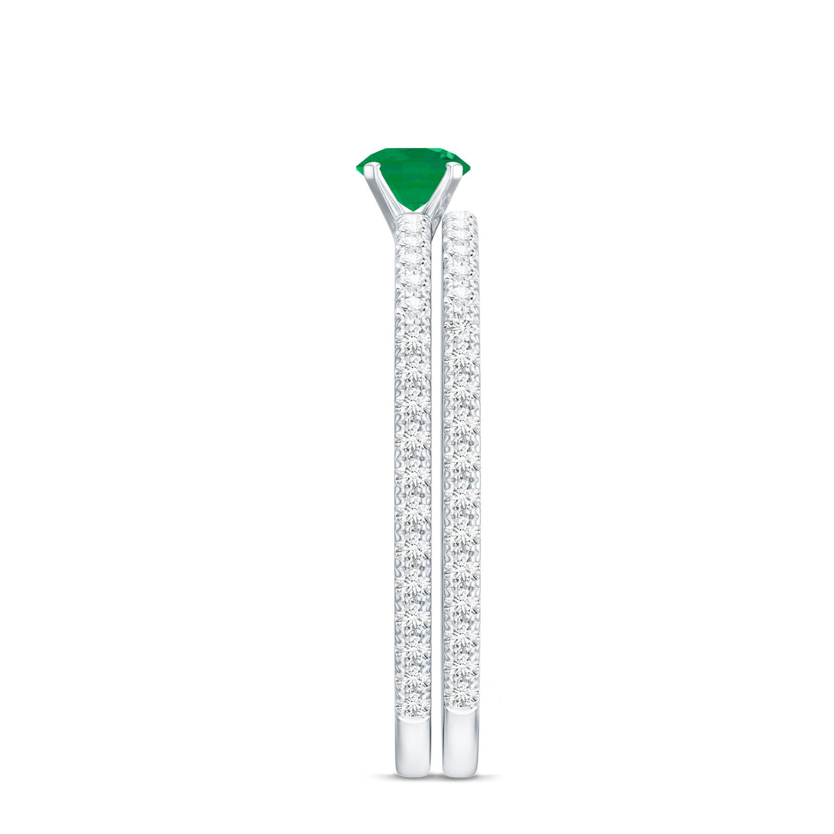 Emerald Diamond Engagement Ring - Minimalist Wedding Ring Set With Diamond Enhancer Band