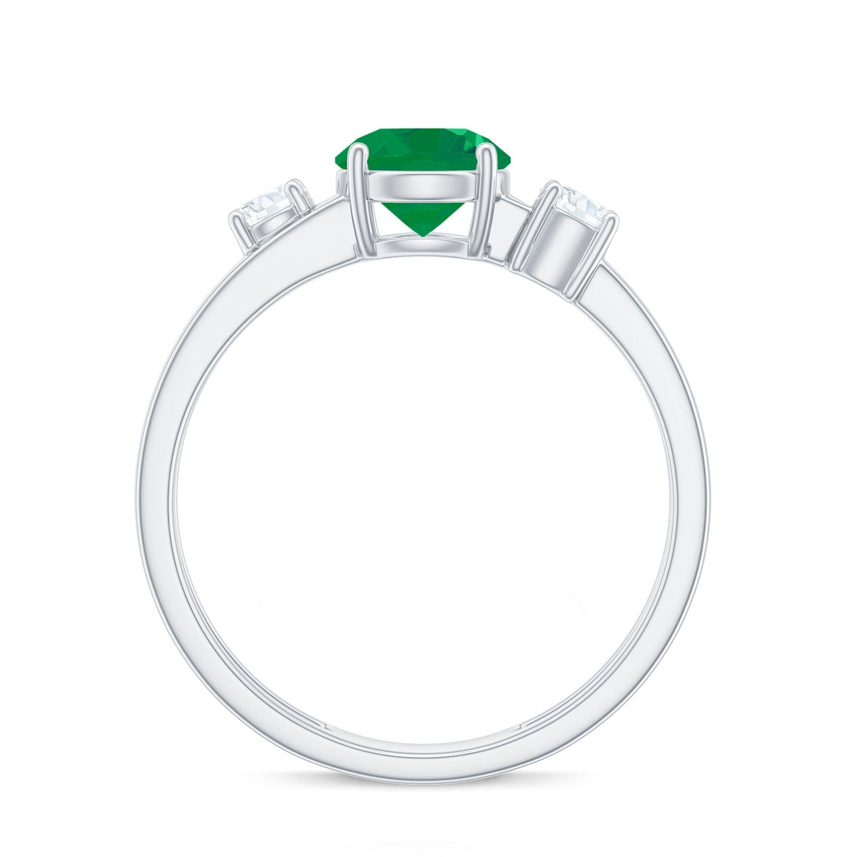 Emerald Diamond Engagement Ring – Three Stone Double Band With AAA Quality Emerald