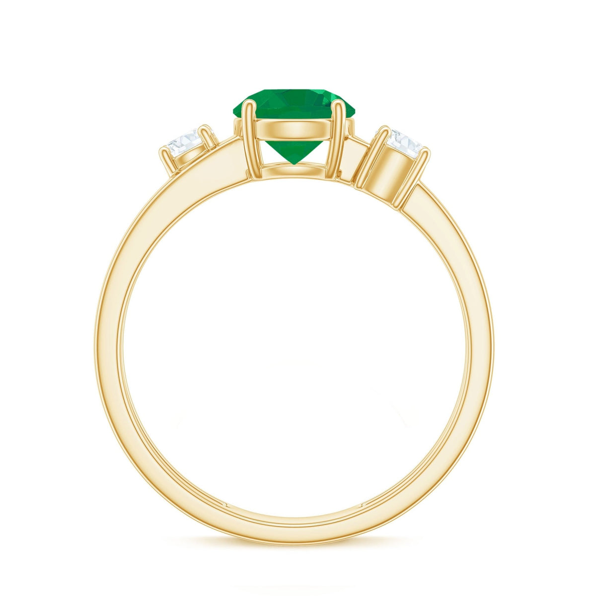 Emerald Diamond Engagement Ring – Three Stone Double Band With AAA Quality Emerald
