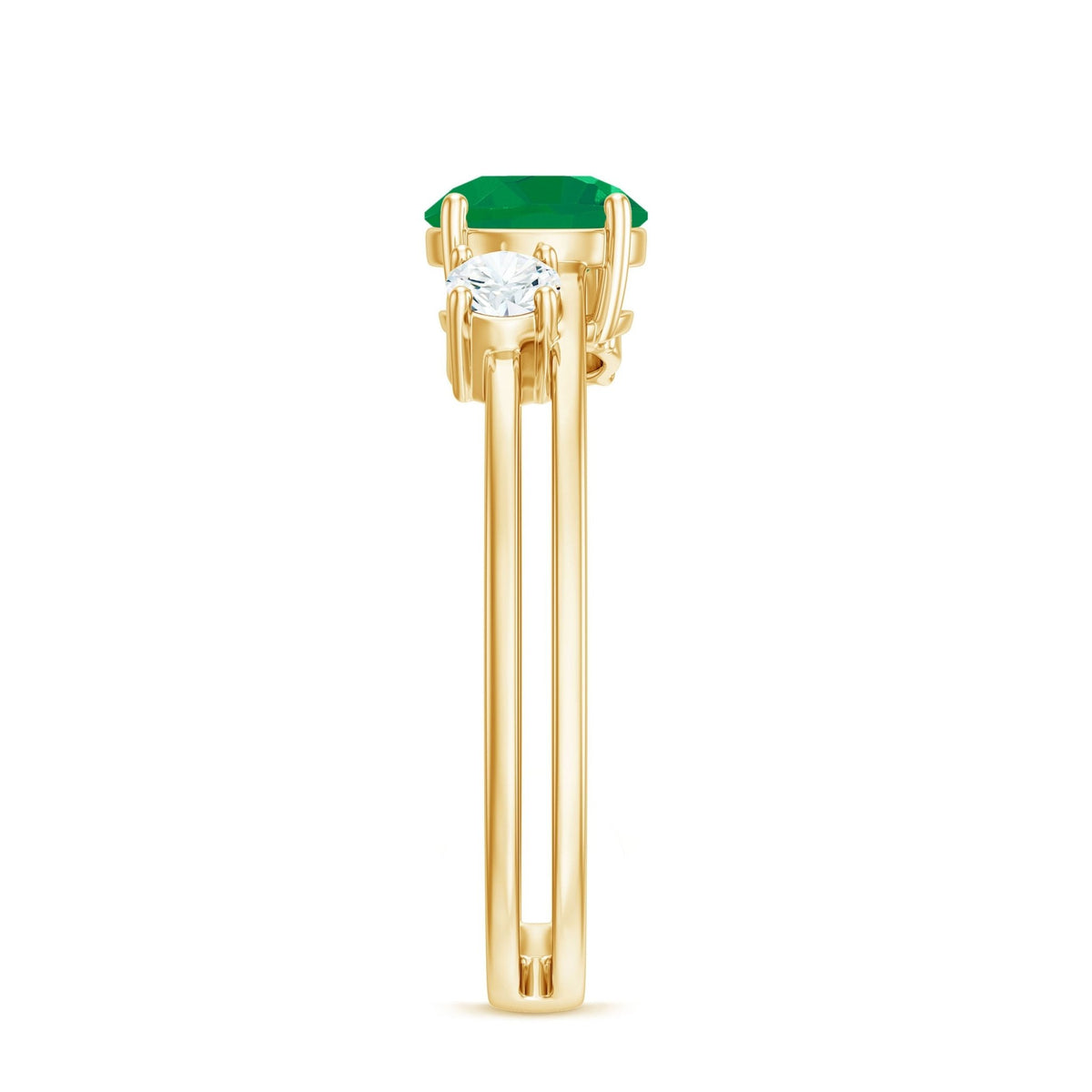 Emerald Diamond Engagement Ring – Three Stone Double Band With AAA Quality Emerald