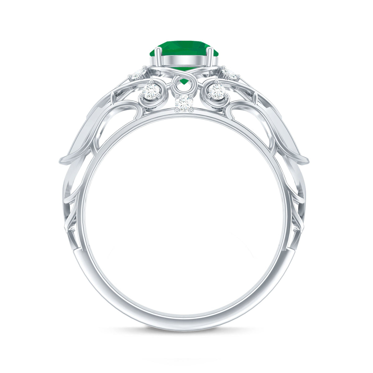 Emerald Diamond Engagement Ring – Vintage Retro Green Gemstone Jewelry by Rosec Jewels