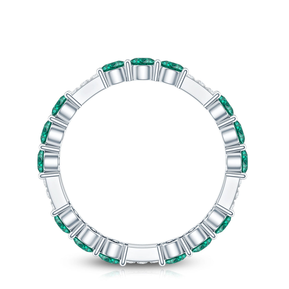 Emerald Diamond Eternity Band – Lab Grown Emerald Ring With Diamond Accents