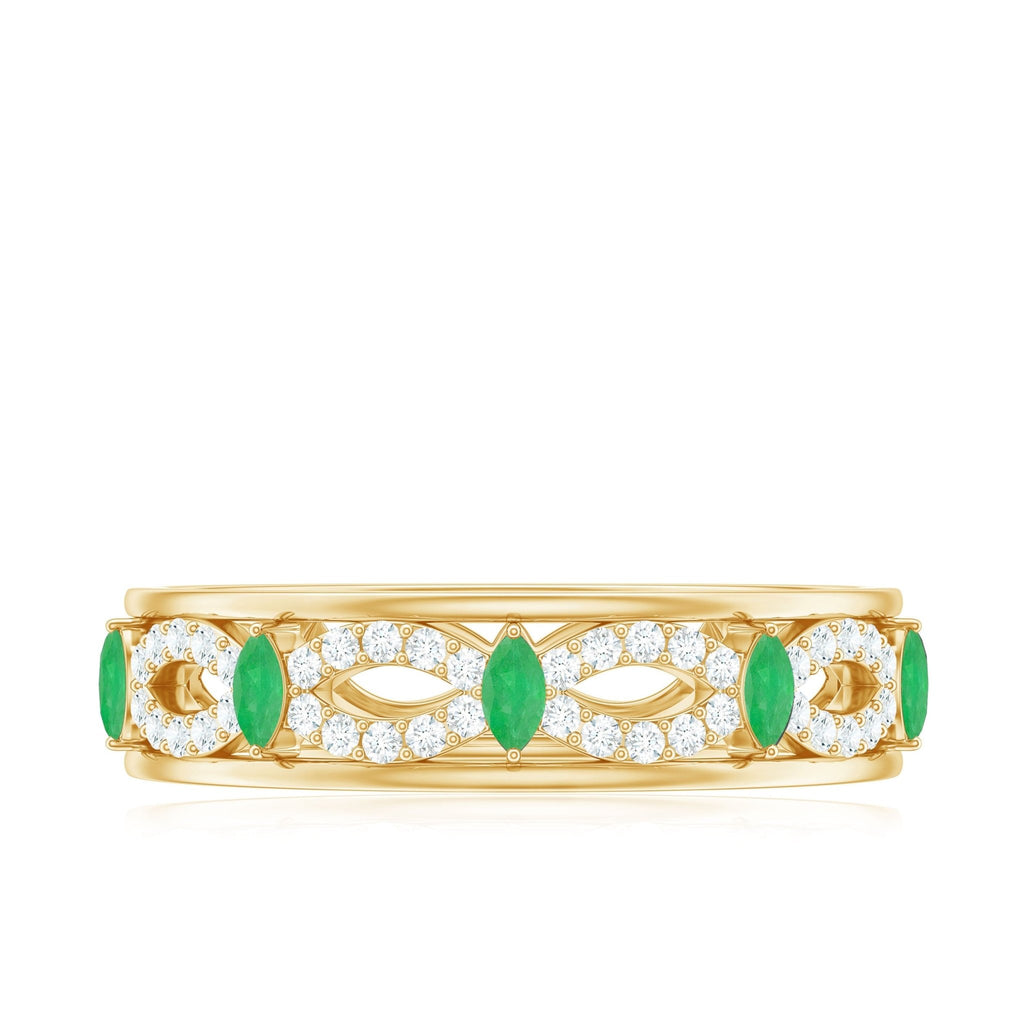 Emerald Diamond Eternity Band – Marquise Wedding Ring with Infinity Shank Design