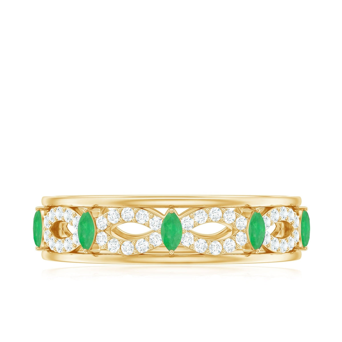 Emerald Diamond Eternity Band – Marquise Wedding Ring with Infinity Shank Design