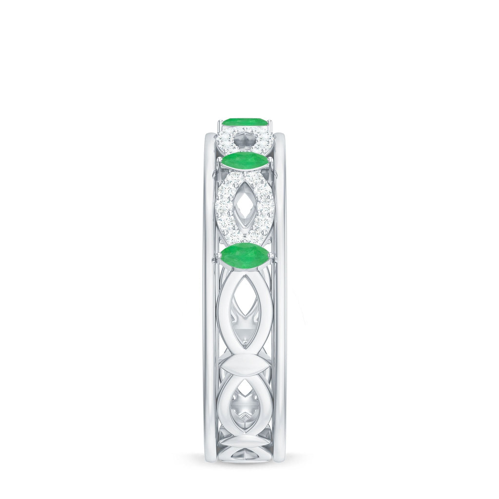 Emerald Diamond Eternity Band – Marquise Wedding Ring with Infinity Shank Design