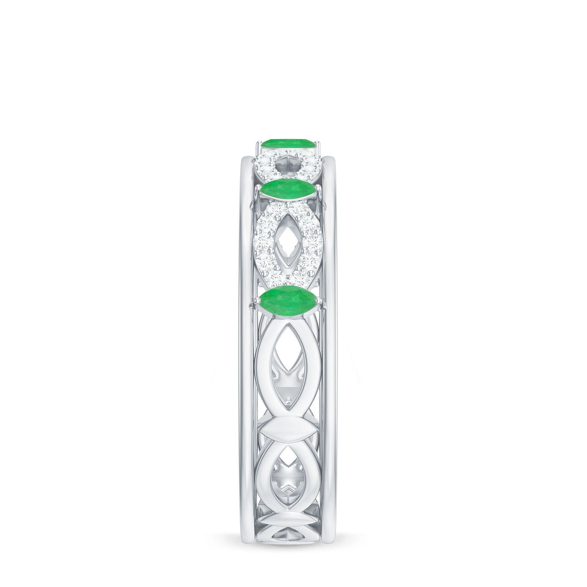 Emerald Diamond Eternity Band – Marquise Wedding Ring with Infinity Shank Design
