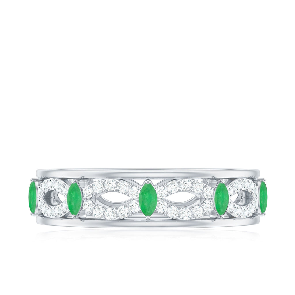 Emerald Diamond Eternity Band – Marquise Wedding Ring with Infinity Shank Design
