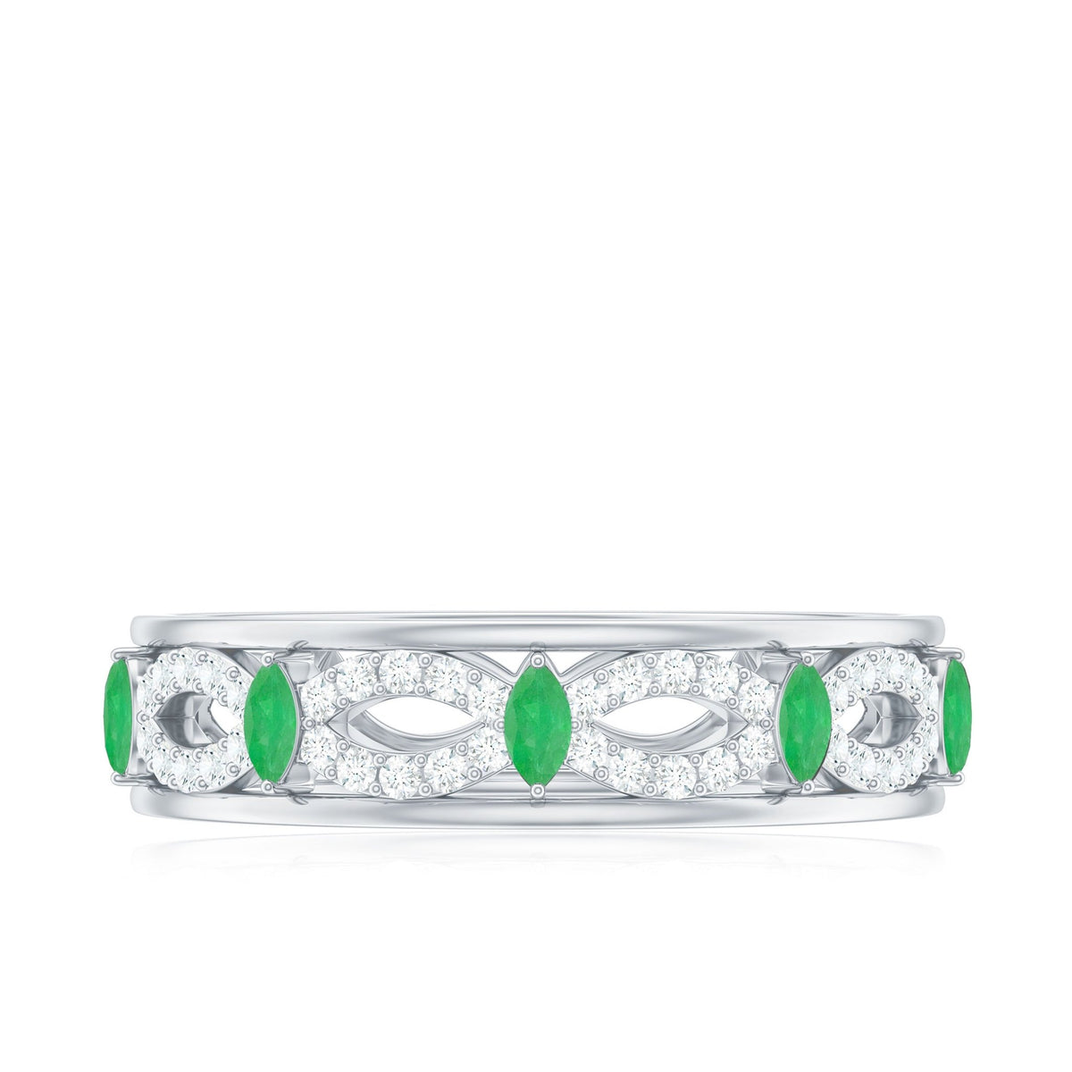Emerald Diamond Eternity Band – Marquise Wedding Ring with Infinity Shank Design